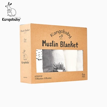 

Kangobaby 60x60cm Multi-use Bamboo Cotton Muslin Blanket Wrap Feeding Burp Cloth Set Scarf 5pcs Pack
