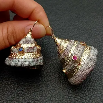 

Sea Shell Spiral Shell Cz pave Golden Plated Hook Dangle Earrings