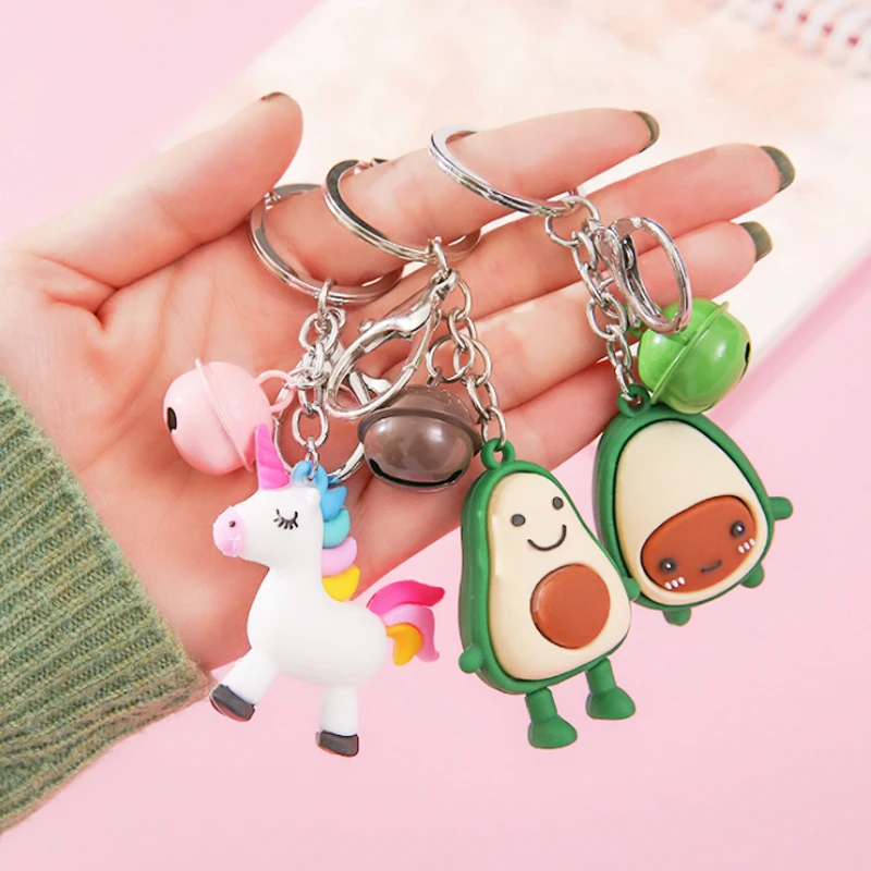 

Cute three-dimensional doll bell keychain cartoon avocado pendant car keyring accessories bag ornaments