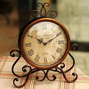 

European Antique Luxury Iron Clock Living Room Home Vintage Clock Table Clock Retro Roman Digital Desktop Ornaments