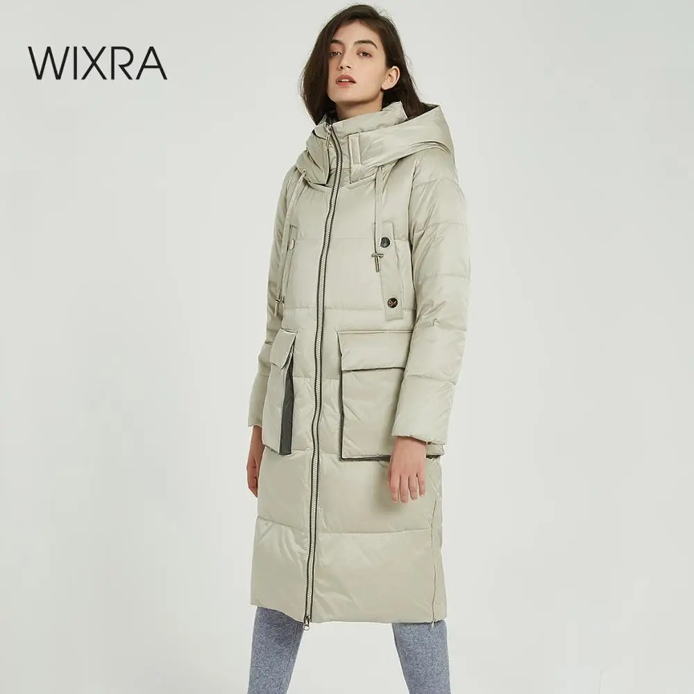Женское теплое пальто с капюшоном Wixra длинное толстое карманами Зимняя коллекция