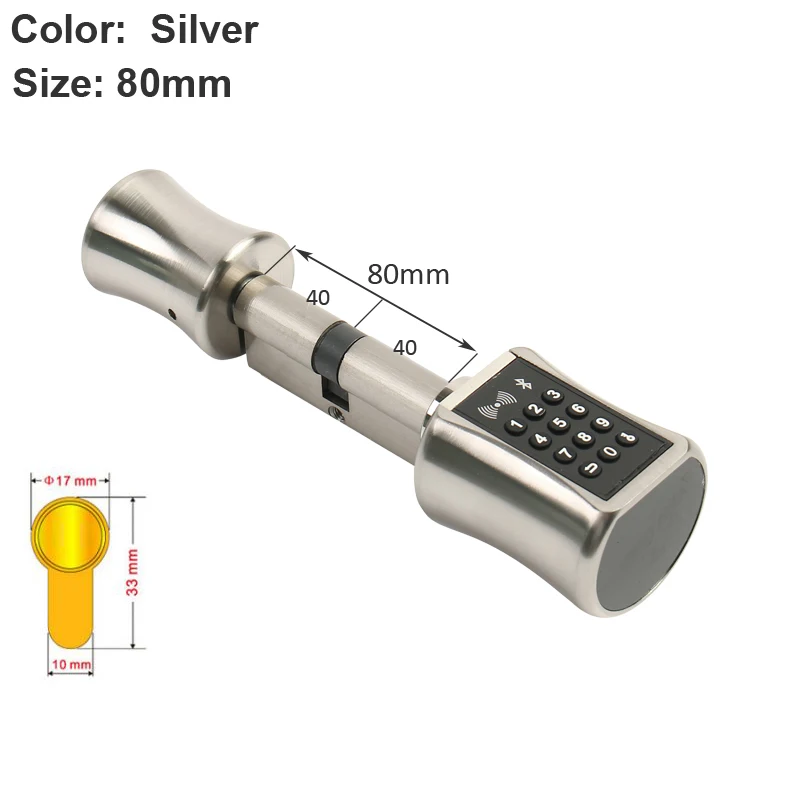 Silver 80MM DIY замена Смарт дверной замок цилиндр Поддержка мобильного телефона ПРИЛОЖЕНИЕ TT замок Bluetooth 13,56 МГц IC карта цифровой разблокировки - Цвет: Silver 80MM