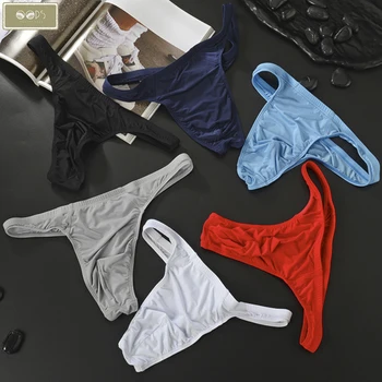

Sexy Gay Men Underwear Male Lingerie Jockstrap G String Thongs Mens Underpants iced Silk Solid Briefs Panties