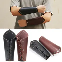1pc braçadeira de couro do punk largo arm guarda viking bracer gauntlet pulseira manga pulso
