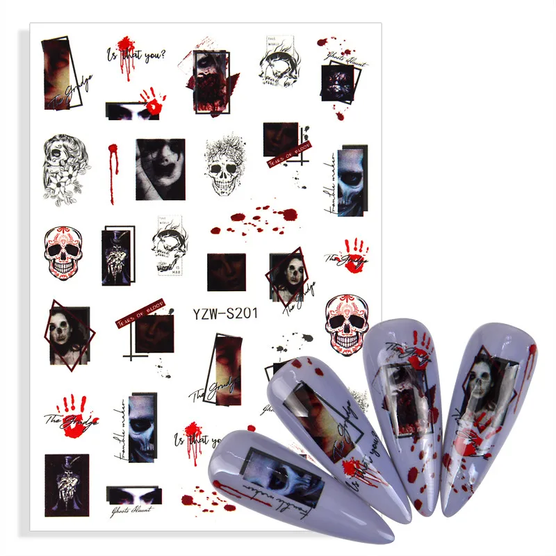 2023 Nuovi Disegni Di Halloween Donne Autoadesivo Nail Art Sticker Ghost Cross Skull Eye Clown Festival Manicure Decorazioni Fai Da Te
