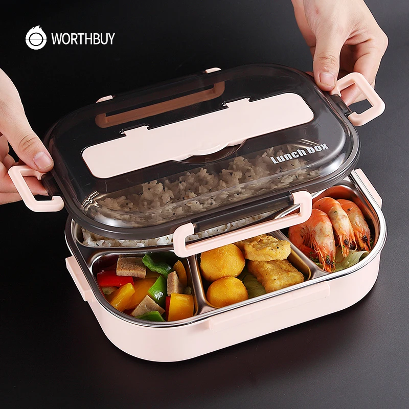 Cheap WORTHBUY Japanese Kids Lunch Box 304 stainless steel Bento Lunch Box With Compartment Tableware Microwave Food Container Box