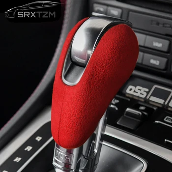 

For Porsche Macan Panamera Boxter 719 911 Car Gear Shift Collars Cover Alcantara Leather Head Knob Grip Covers Case Accessories