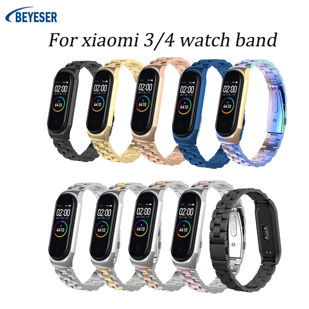 Mi Band 3 4 ремешок из металлической нержавеющей стали для Xiaomi mi совместимый браслет