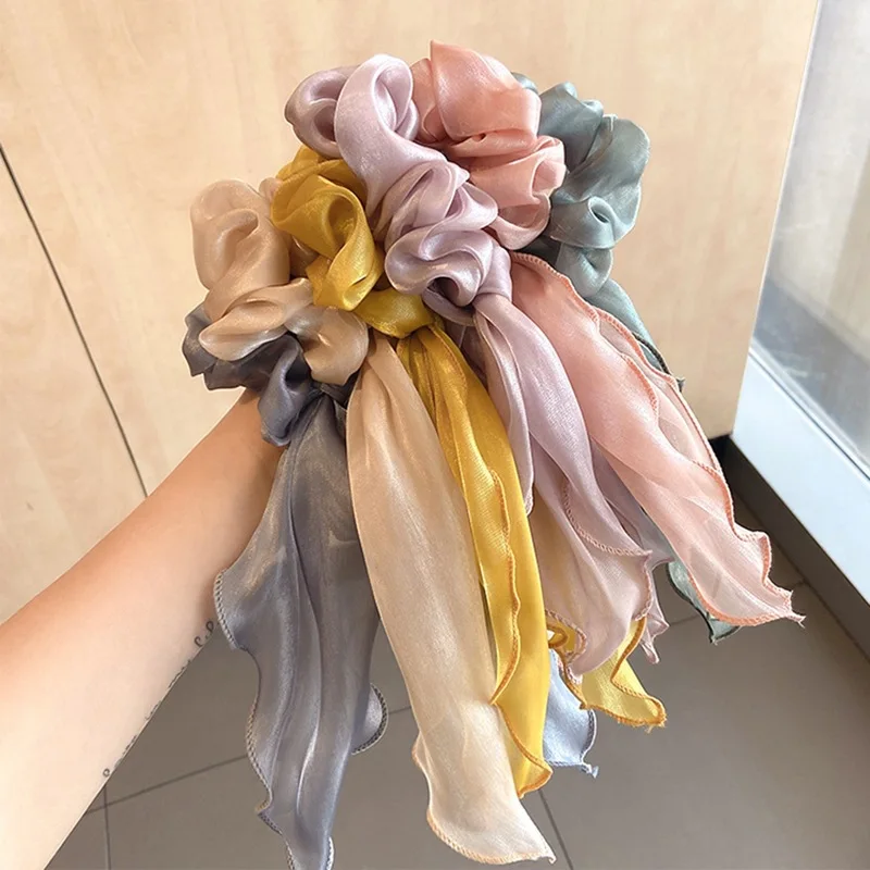 New style ribbon hair ring bow knot hair rope female simple temperament head rope fat bowel hair accessories rope knot orange игрушка для собак s