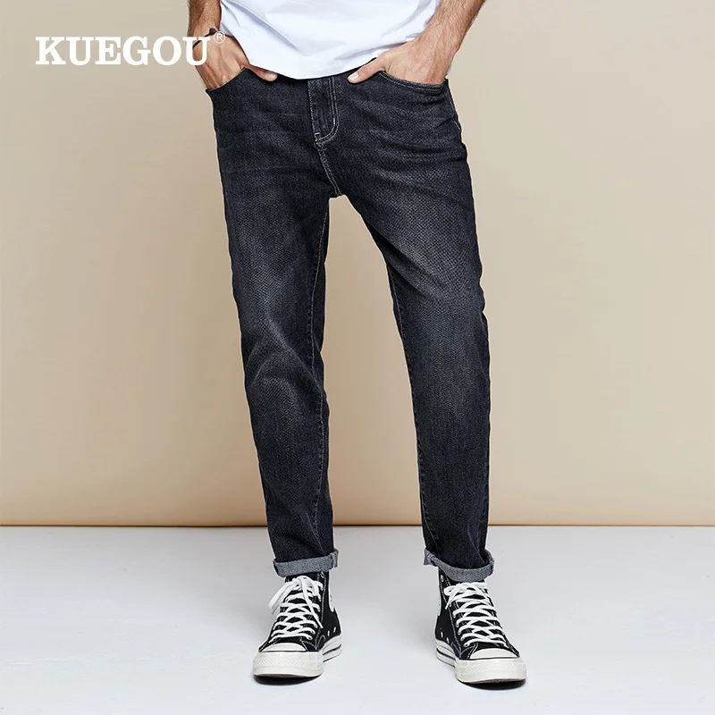 KUEGOU Autumn Cotton Black Skinny Jeans Men Streetwear Brand Slim Fit Denim Pants For Male Hip Hop Stretch Trousers 1795