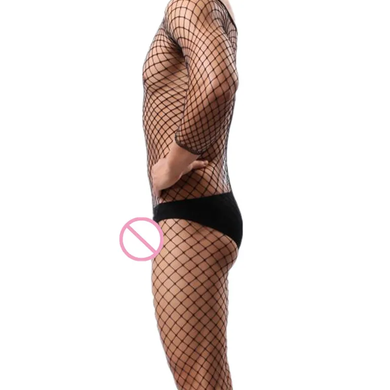 Men Underwear Fetish Gay Crossdress Open Crotch Bodystocking Sexy Male Lingerie Transparent Sleepwear Fishnet Body Stocking