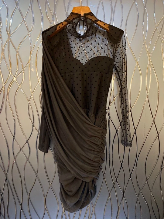 Осень и зима, новинка, женское платье в горошек, Сетчатое, перспективное, крученое, неровное, с длинным рукавом, платье 1120