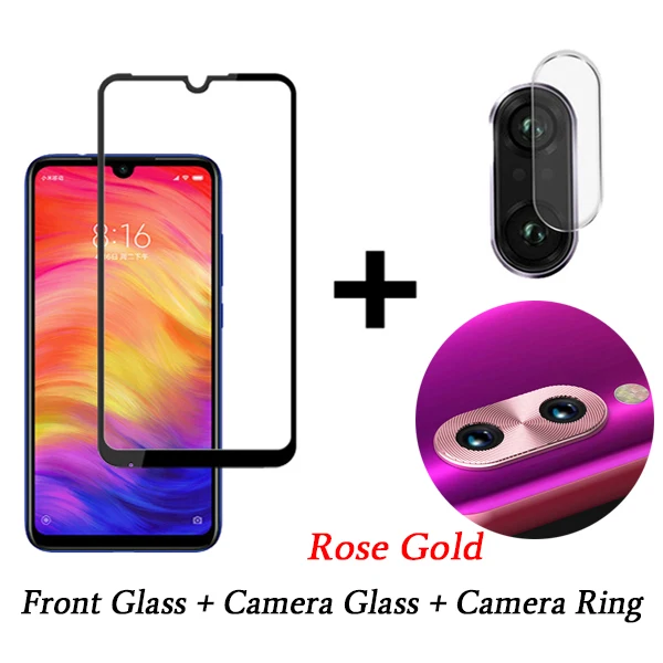 3-IN-1 Pink Ring 3-в-1 для спортивной камеры Xiao mi Red mi Примечание 7 закаленное Стекло Экран протектор на Red mi Note 7 Камера защитный Стекло Red mi Note 7 Note7 Redmy - Цвет: 3-IN-1 Pink Ring