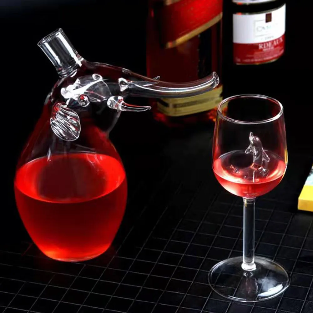 Dolphin Goblet Red Wine Glasses with Dolphin Inside Goblet Crystal Clear Glass for Home Bars Party FP8