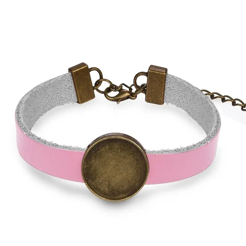 Pink 5 шт. Кожаный Браслет База Установка для круглых 18 мм кабошон разъем полуотделанный ободок лоток для самостоятельного изготовления ювелирных изделий - Цвет: Pink