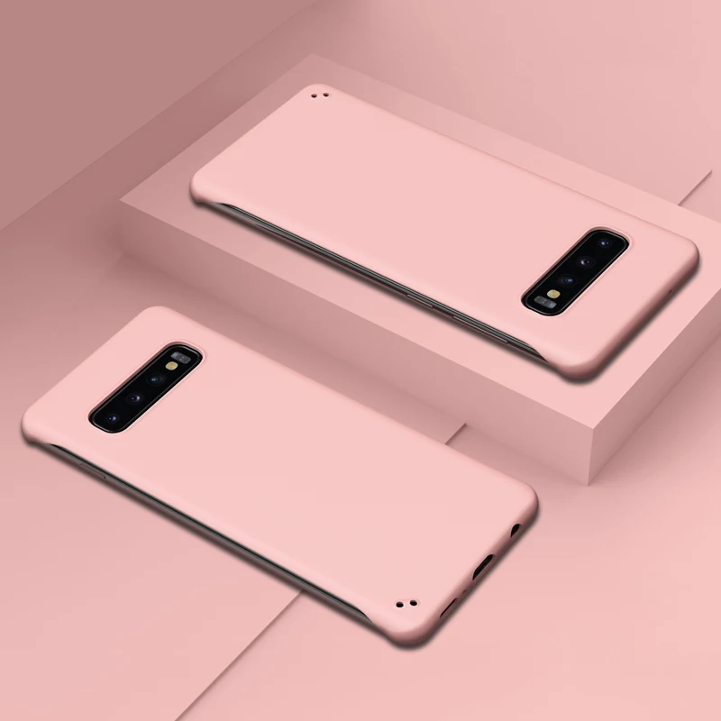 Тонкий Жесткий ПК Безрамное чехол для телефона для samsung Galaxy S9 S10 плюс S10e Примечание 10+ A10 A20 A30 A40 A50 A70 A7 A750 резиновый матовый чехол - Цвет: Розовый