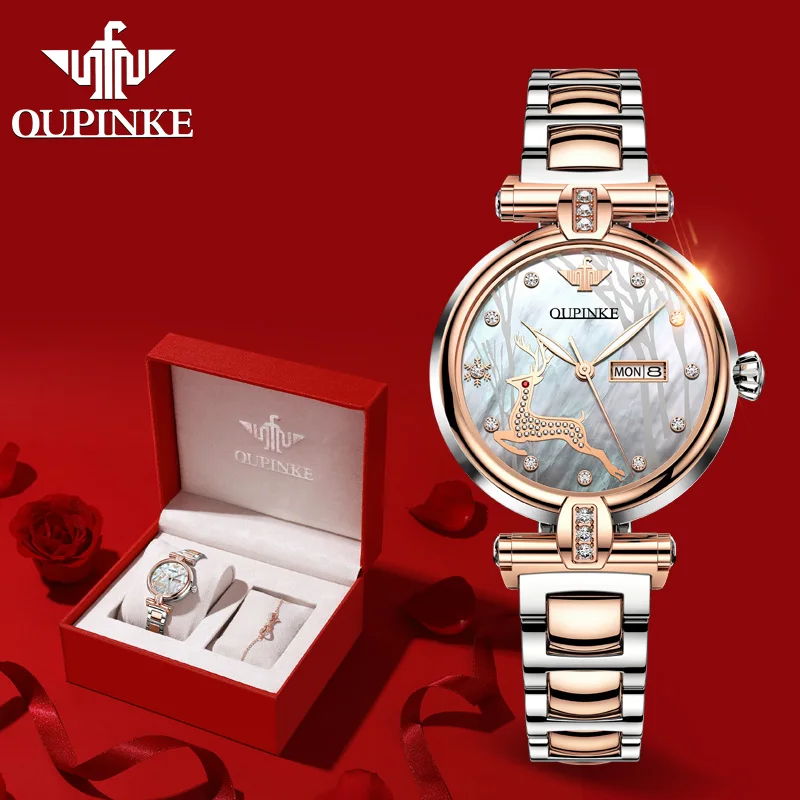 Women Watch OUPINKE Designer Automatic Ladies Luxury Mechanical Switzerland Brand 3180