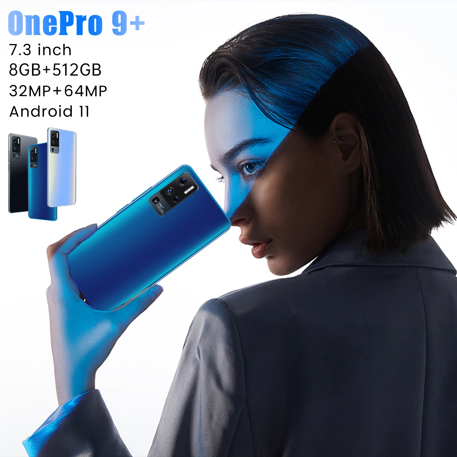 Global Version 5G Smartphones OnePro 9+ HD 7.3Inch 8GB 512GB Android11 Deca Core 32+64MP Camera 4G LTE Mobile Cell Phone Network