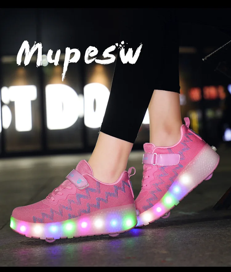 Size 28-40 LED Glowing Roller Skate Shoes with Lights for Children Boys USB Charged Luminous Sneakers on Double Wheels Kid Girls