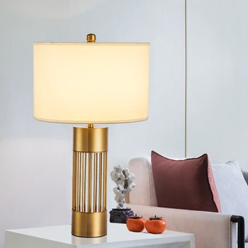 

3 years warranty fabric lampshade bronze table lamp post modern style home decoration living room foyer E27 bulb holder light