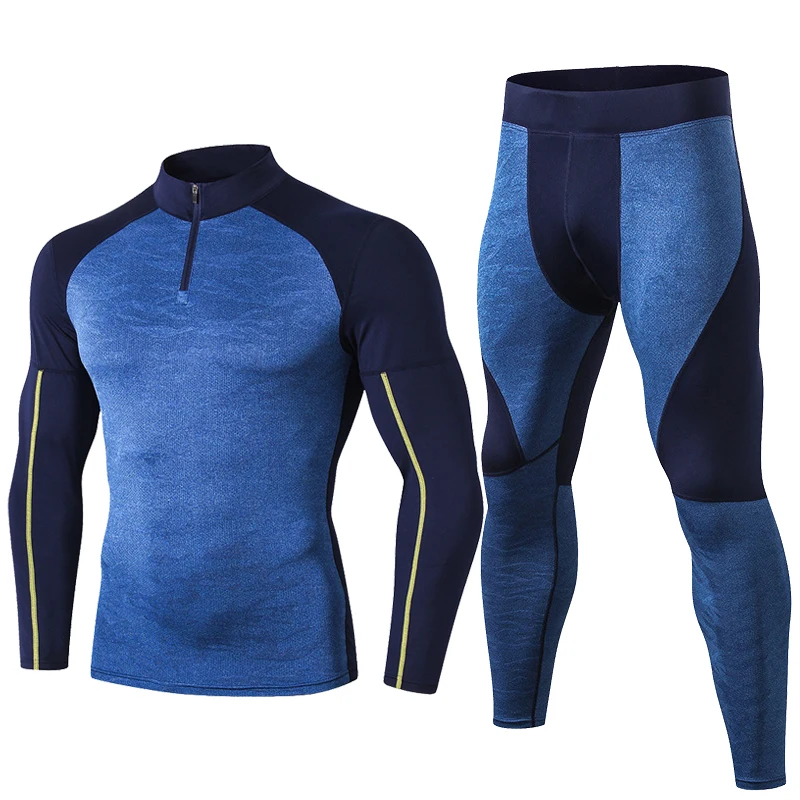 Beste Fanceey Hoge Kraag Winter Sportkleding Man Trainingspak Mannen Bodybuilding Rashgard Kit Mens Sport Suits Fitness Thermisch Ondergoed