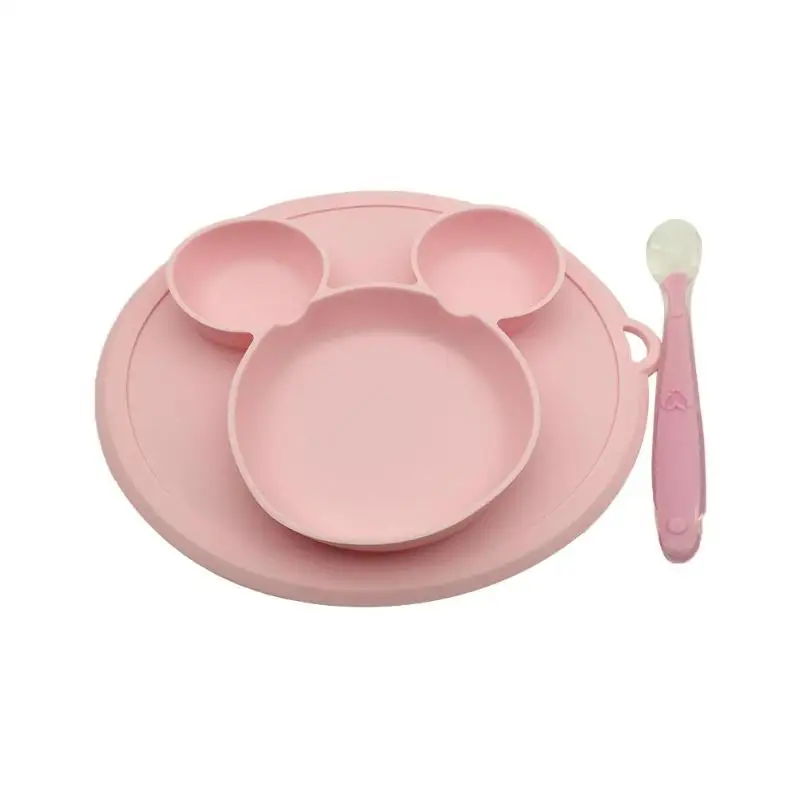 Silicone Baby Plate with Spoon Cushion Kids Infant Feeding Fruit Snack Bowl - Цвет: Bowl and Spoon Pink