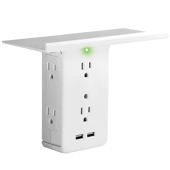 

Switch Socket Rack Socket Shelf 6 Electrical Outlet Extenders 2 USB Charging Ports Removable Built-In Shelf(US Plug)