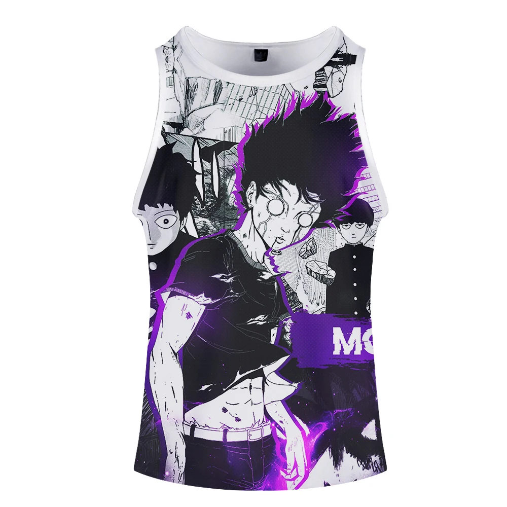 Mob Psycho 100 Bodybuilding Tank Tops Men Anime Tops Vest Fitness Tops Tees Summer 3D Cartoon Basketball Tank Clothes Top