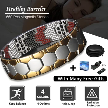 

Magnetic Therapy Health Bracelets 660Pcs Energy Titanium Bracelet Bangle Pain Relief Men's Fashion Anti-Fatigue
