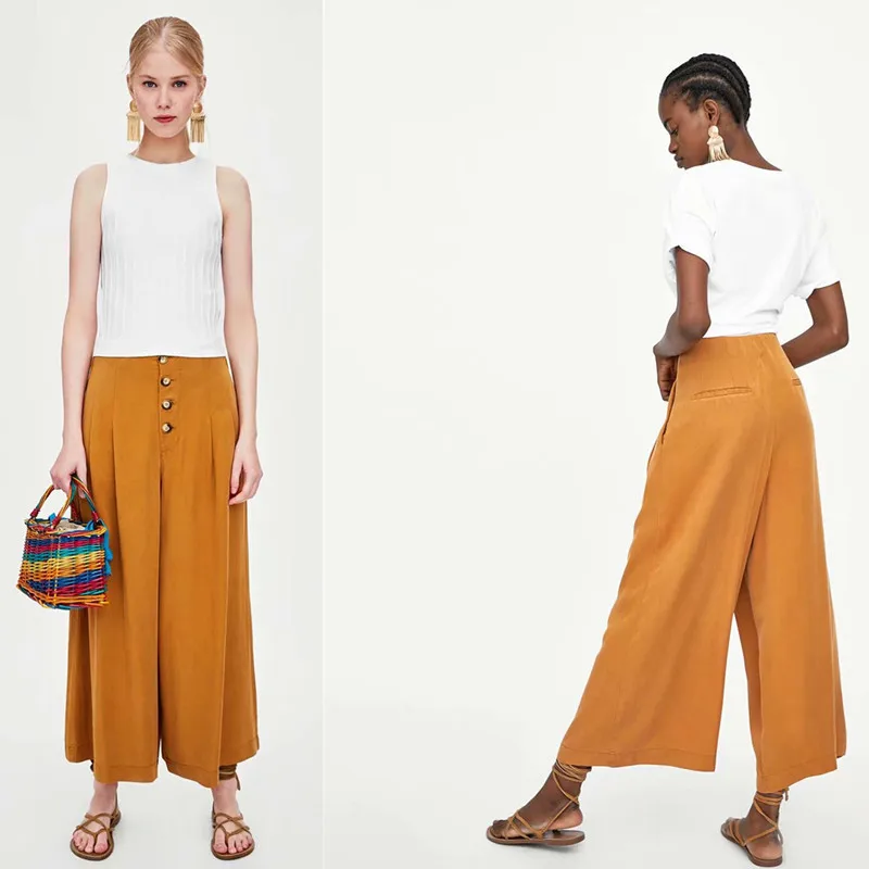 

Western Style New Style si li kou Slimming High-waisted Thin Casual Loose Pants Versatile Solid Color Pleated Capri Pants
