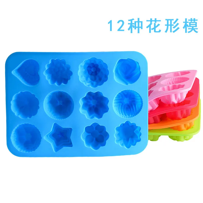 Утолщенная форма для выпечки тортов из силикагеля в виде цветов и травы 12 ячеек