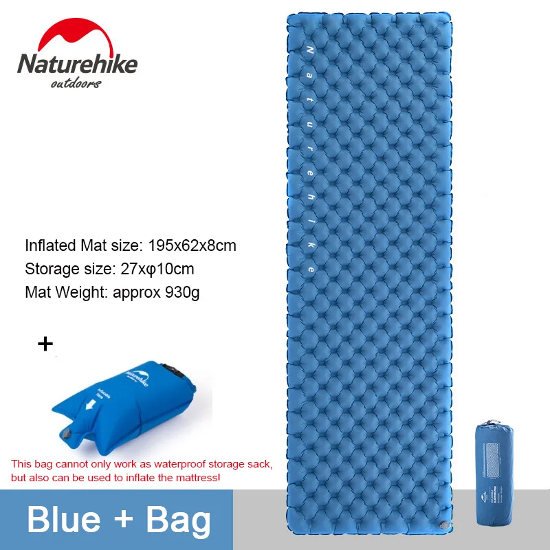 Blue Mat and Bag NatureHike коврик для сна Сверхлегкий надувной коврик для кемпинга уличный рюкзак походный компактный и легкий надувной матрас - Цвет: Blue Mat and Bag