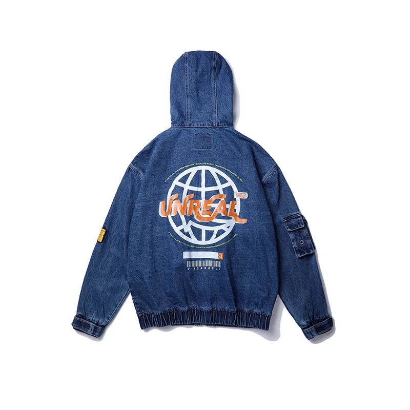 Harajuku Streetwear Washed Hooded Denim Coat Male Hip Hop Jean Jacket Hole Oversize Original Windbreaker Men's Winter Jacket