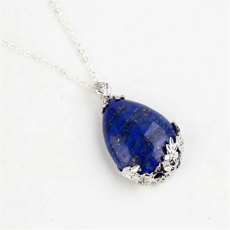 lapis lazuli Модное каменное ожерелье s подвески для женщин фиолетовый Опал Подвеска оникс роза золотой камень ожерелье каплевидный инкрустированный сплав цветок - Окраска металла: lapis lazuli