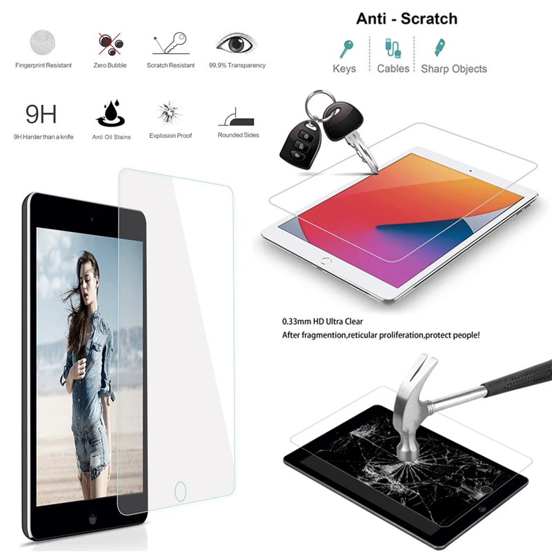 

Transparent Protective Glass for Apple IPad Air 2 9.7" / IPad Air 1 9.7" HD Eye Protection Anti-Fingerprint 0.3mm Tempered Film