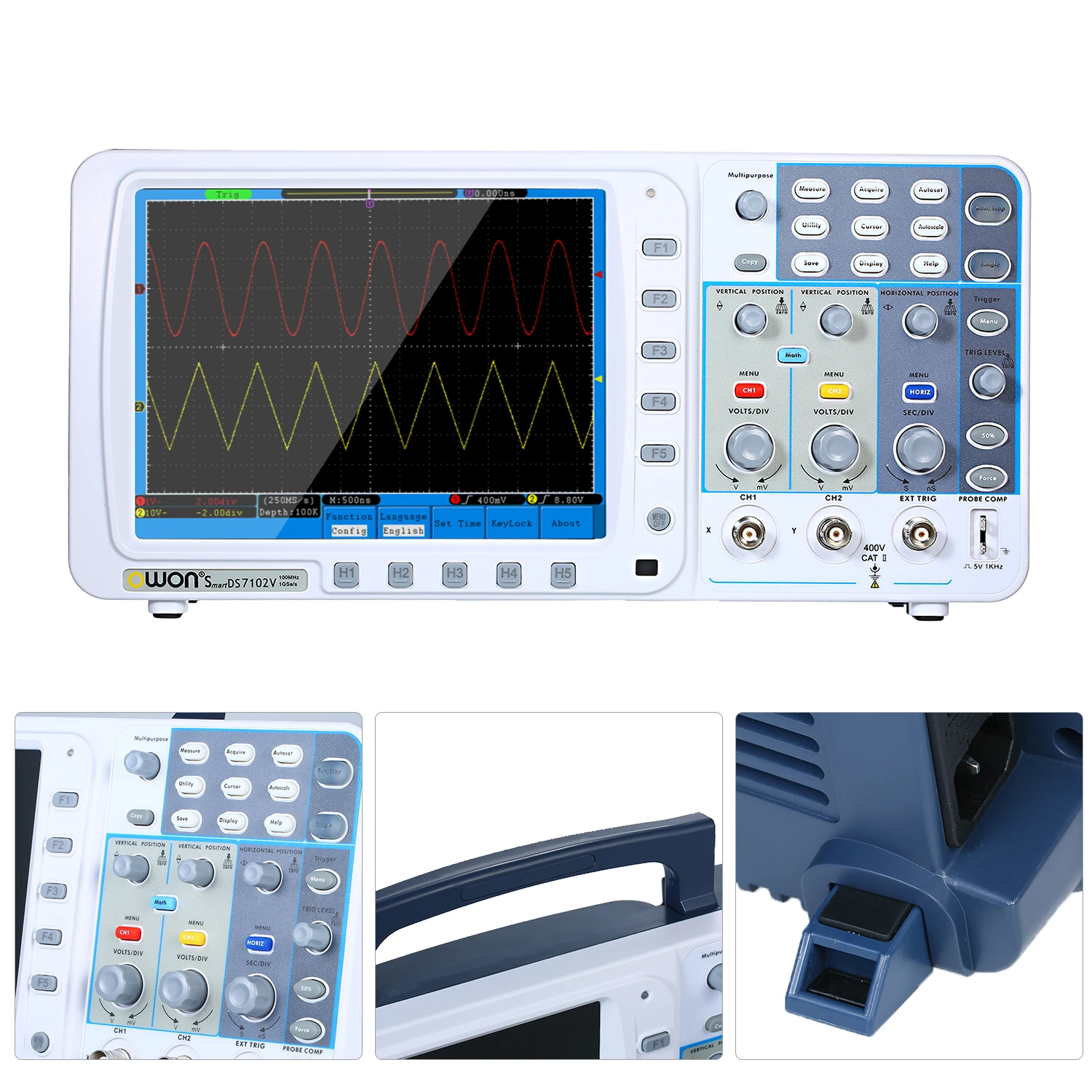 SDS7102V Цифровой осциллограф 100 МГц 2 канала 1gsa/s 8 ''Tft 10 м длина записи