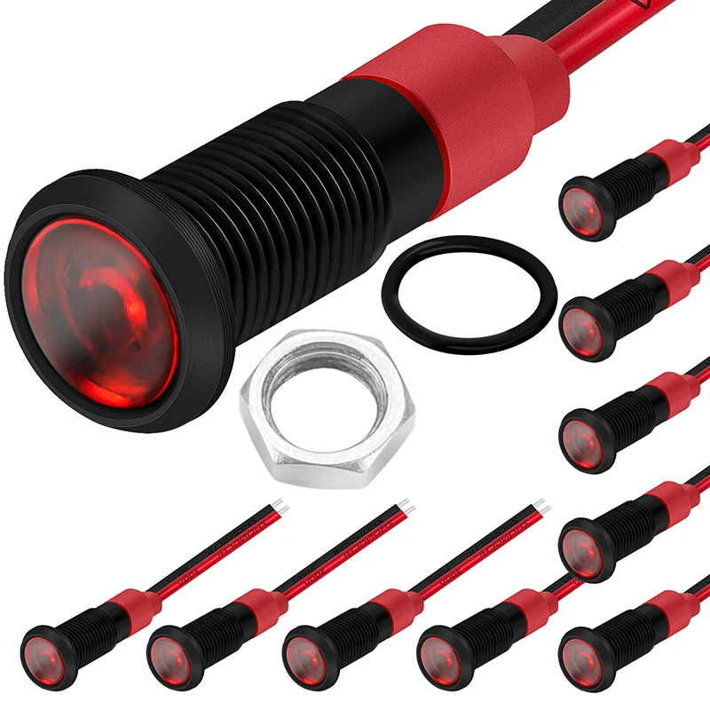10pcs 6mm 1/4" 12V LED Indicator Light 12 Volt Red Pilot Lamp IP67
