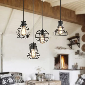 

Vintage Lamp Shade Iron Lamp Cage Metal Pendant Ceiling Light Hanging Lamp Shade for Home Restaurant I88