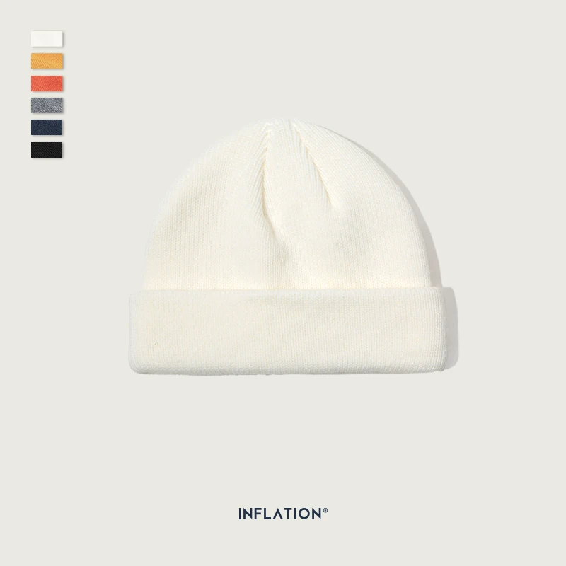 Инфляция, унисекс вязаная шерстяная Осенняя шапка, зимняя, Skullies Beanies, модная, брендовая, теплая, вязаная, однотонная, 5 цветов, Skullies Beanie 170CI2019 - Цвет: white
