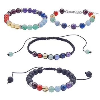

4 Strands Natural Gemstone Beads Bracelets Adjustable Closure for Women