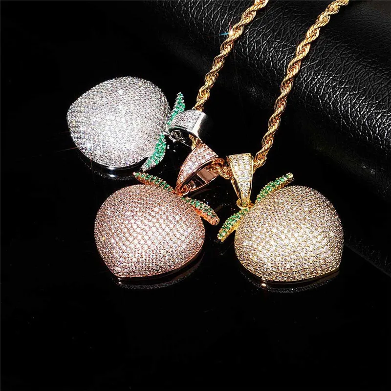 

Lucky Sonny Full CZ Iced Peach Charm Gold Rose Silver Color Hip Hop Bling Pendant Necklace Women Men Luxury Custom Jewelry