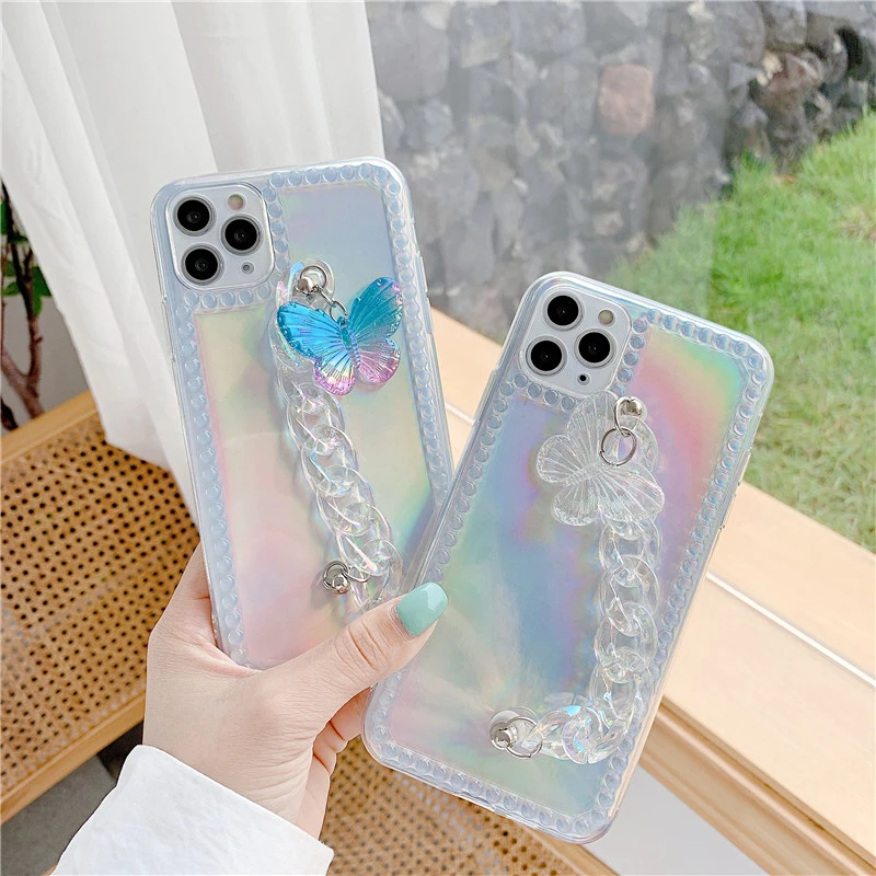 Белый прозрачный блестящий чехол с бабочкой для телефона iphone 11 Pro Max X XR XSMAX 8 7 6s Plus SE