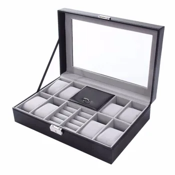 

New 30*20*8cm 2 In One 8 Grids+3 Mixed Grids Leather Watch Case Storage Organizer Box Luxury Jewelry Ring Display Watch Boxes