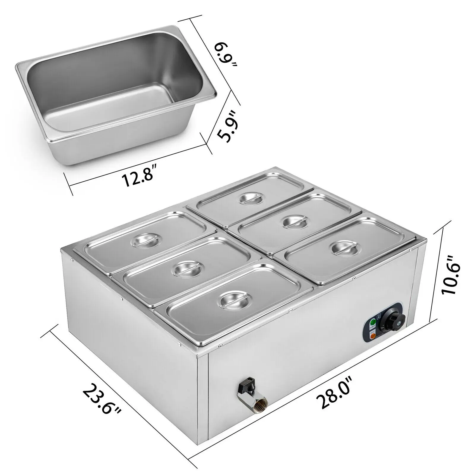 VEVOR 2 3 4 6 Pan Electric Catering Food Warmer Steam Table Stainless Steel Adjustable Temperature Buffet Restaurant Commercial 6