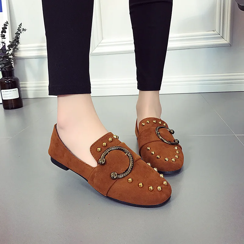 

Shoes Women's 2019 Spring New Style Flat Moccosins Women's Korean-style Students Versatile round Head Rivet Loafers