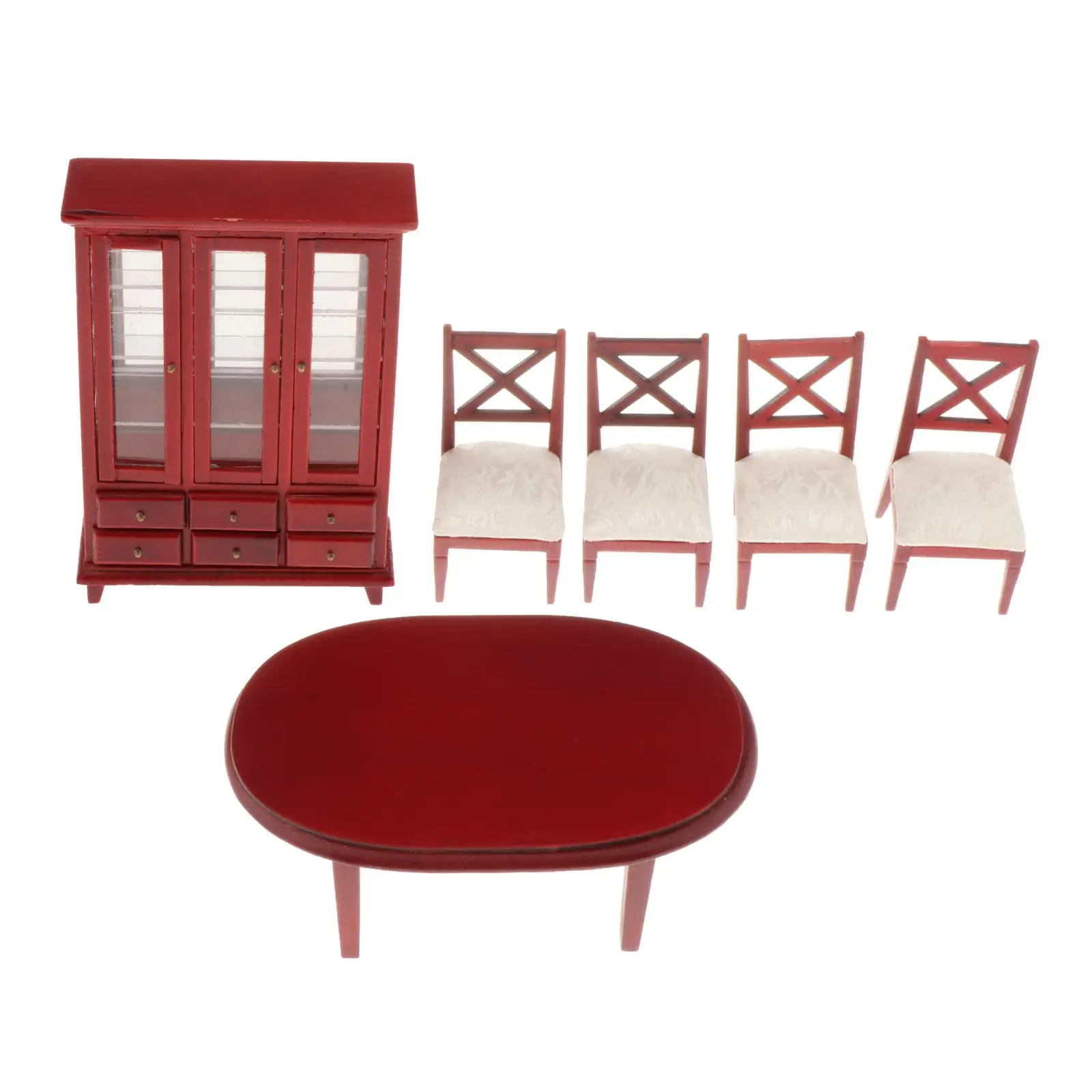 1:12 Dollhouse Mini Red Wooden Table Chairs Cabinet Set Supplies Decoration | Игрушки и хобби