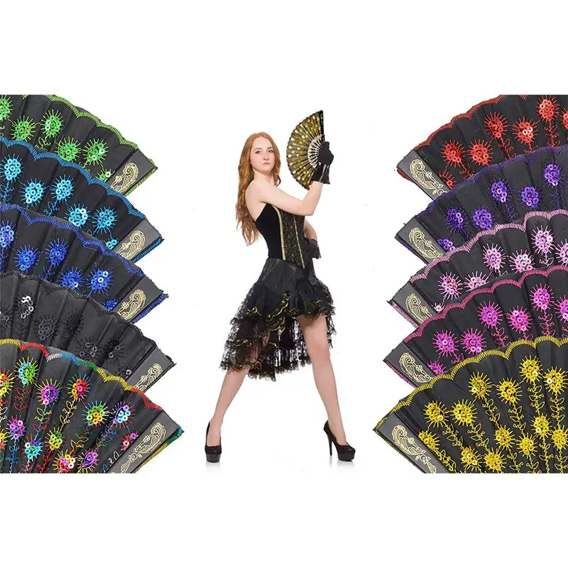 Peacock Folding Hand Held Fans Bulk For Women- Spanish/Chinese/Japanese Vintage Retro Fabric Fans For Wedding,Church,Party,Gift