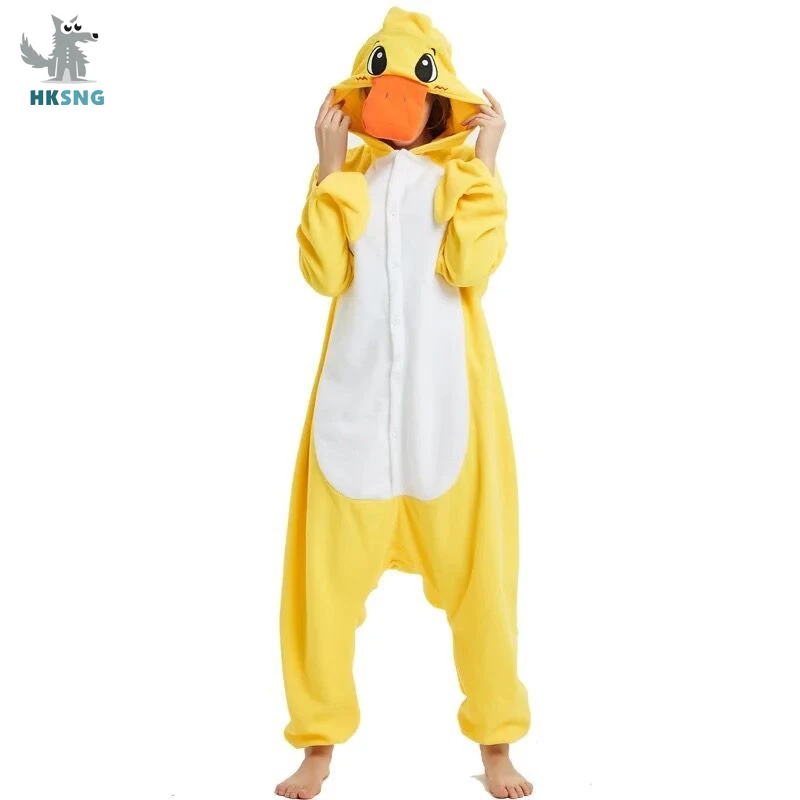 HKSNG Psyduck взрослые кигуруми желтая утка комбинезон мультфильм флисовые пижамы