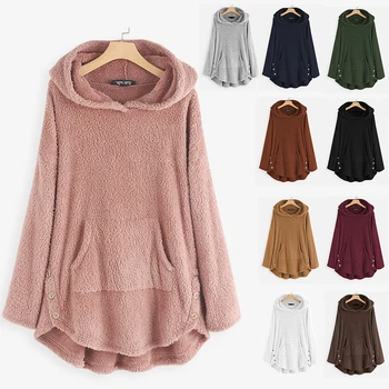 

Women Warm Hoodies Sweatshirts Loose Pullovers Velvet Long Hoodies Women Autumn Winter Female Fleece Solid Color Sweatshirts