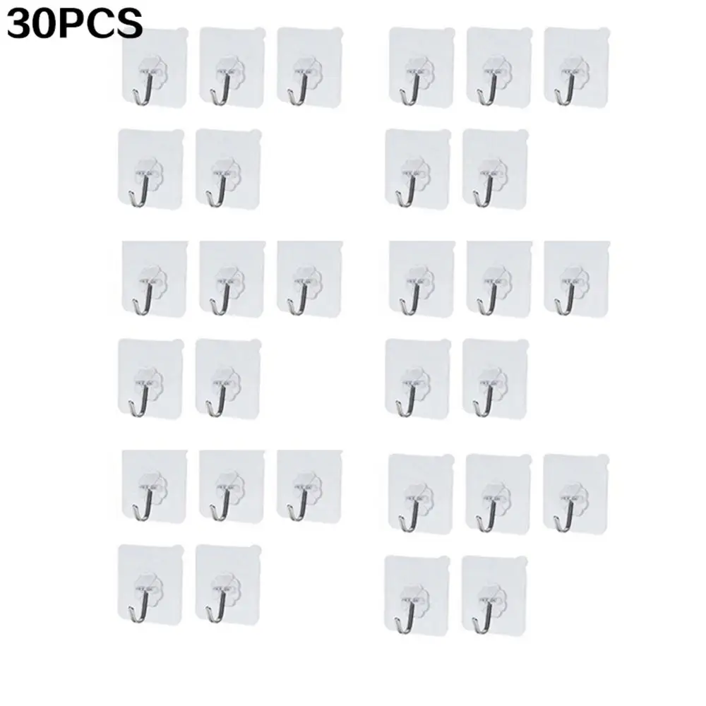 30PCS Крепкие прозрачные самоклеющиеся крючки, дверные настенные вешалки на присоске, настенные крючки на присоске, вешалка для кухни, аксессуары для ванной комнаты - Цвет: 30PCS